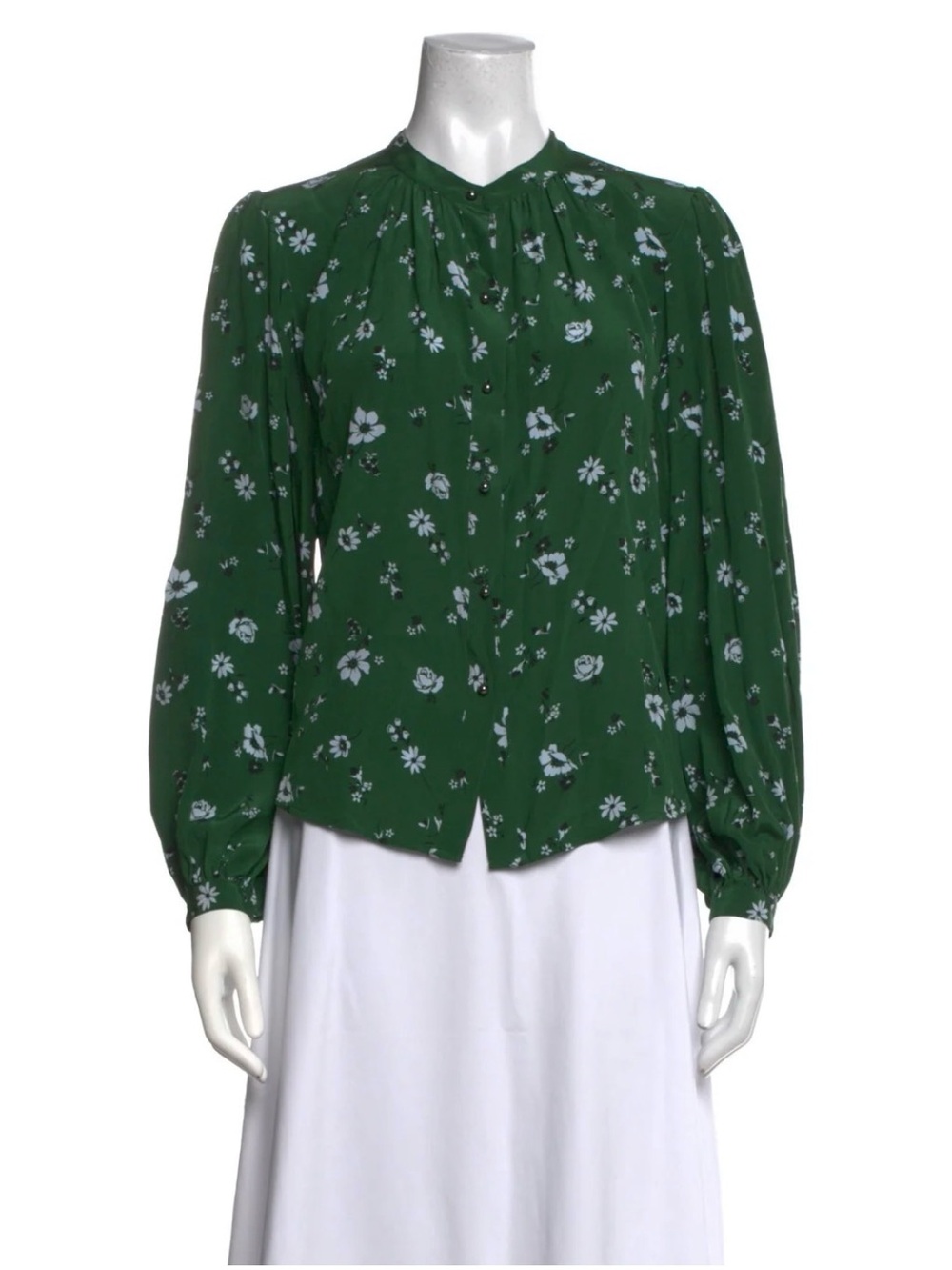 Veronica Beard Green Floral Silk Blouse